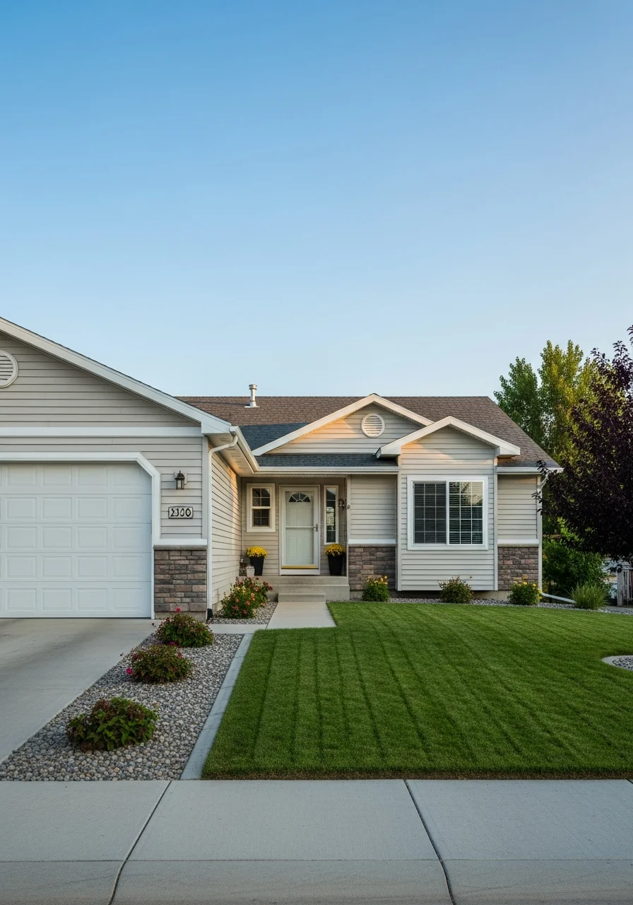 Portrait of a well-kept rental property in Rexburg with clear exterior and maintained landscaping.